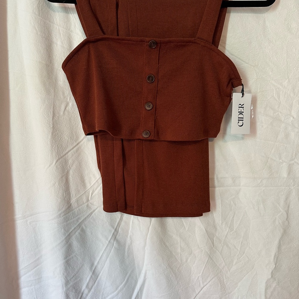 Cider Brown Buttoned Tank Top & Skirt Set